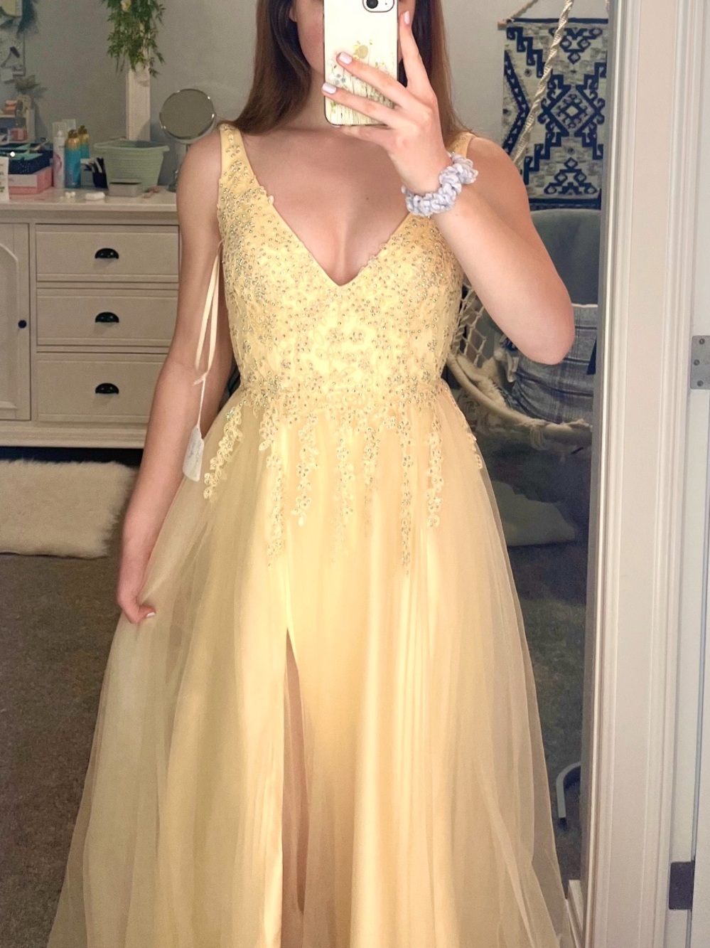 Ball Gown V-Neck Prom Dress with Thigh Slit